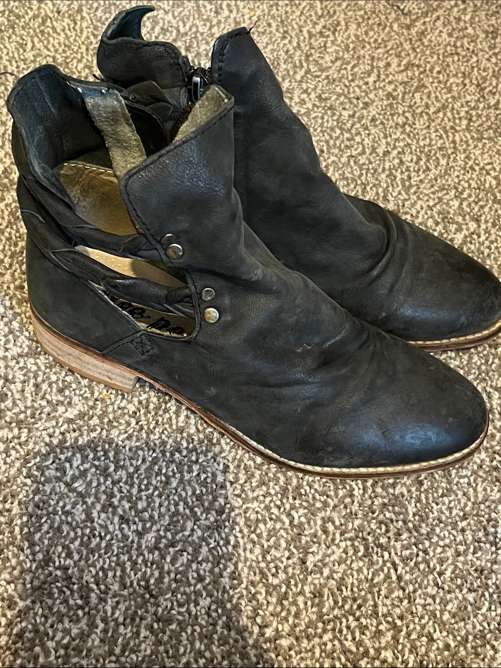 Free People Landslide Leather Braided Ankle Boots Distressed Boho SZ 36